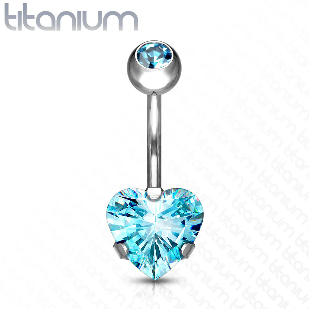 8 mm Prong Set Heart CZ Implant Grade Solid Titanium Belly Button Rings - Image 5