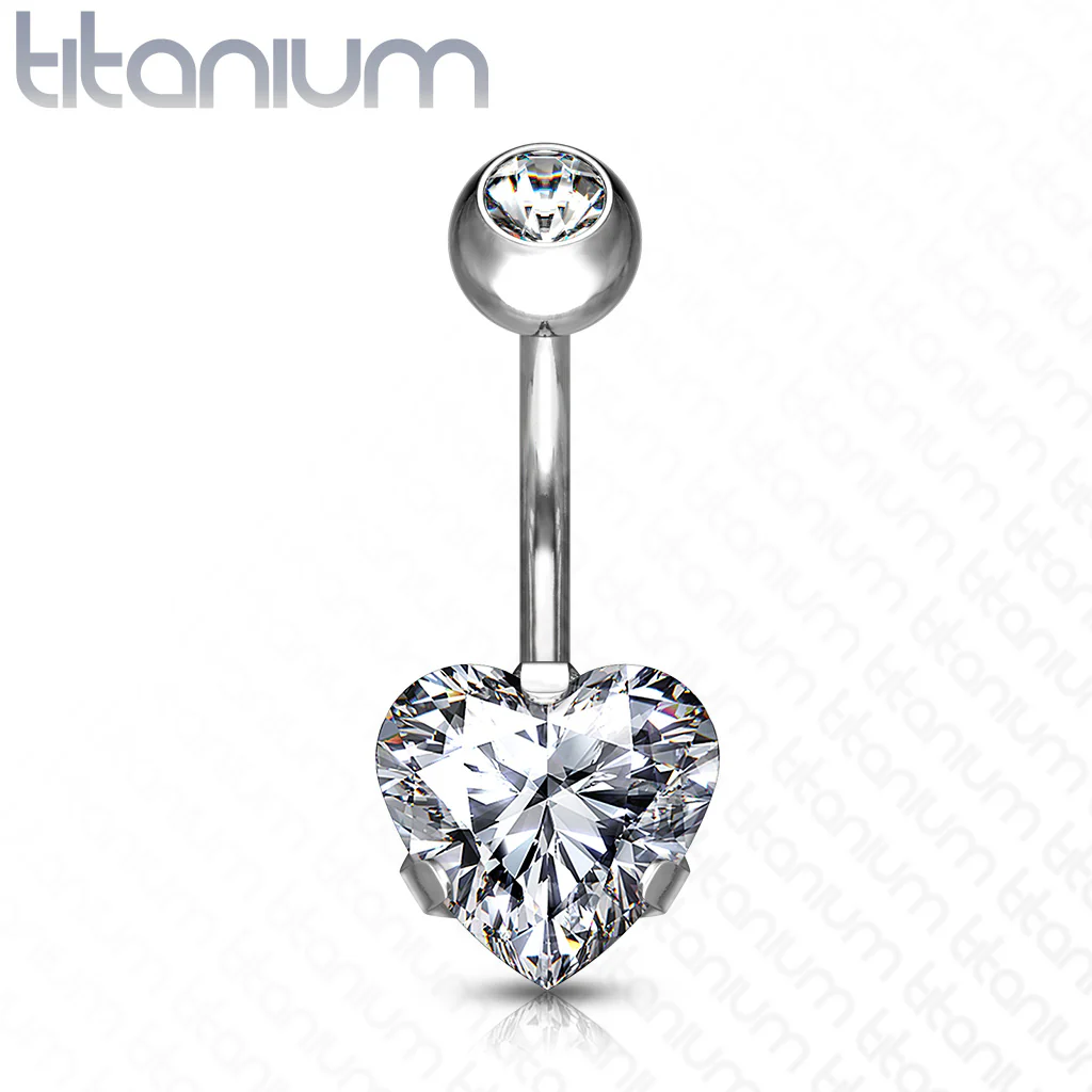 8 mm Prong Set Heart CZ Implant Grade Solid Titanium Belly Button Rings - Image 6