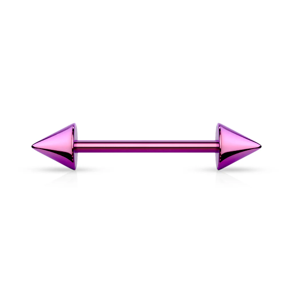 Spikes End Titanium Plated on Surgical Steel Barbell Tongue Ring - Image 2