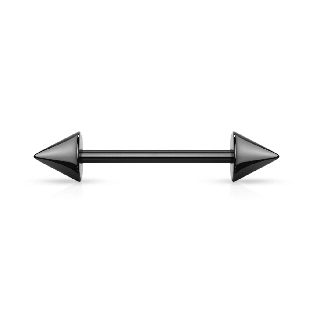 Spikes End Titanium Plated on Surgical Steel Barbell Tongue Ring - Image 6