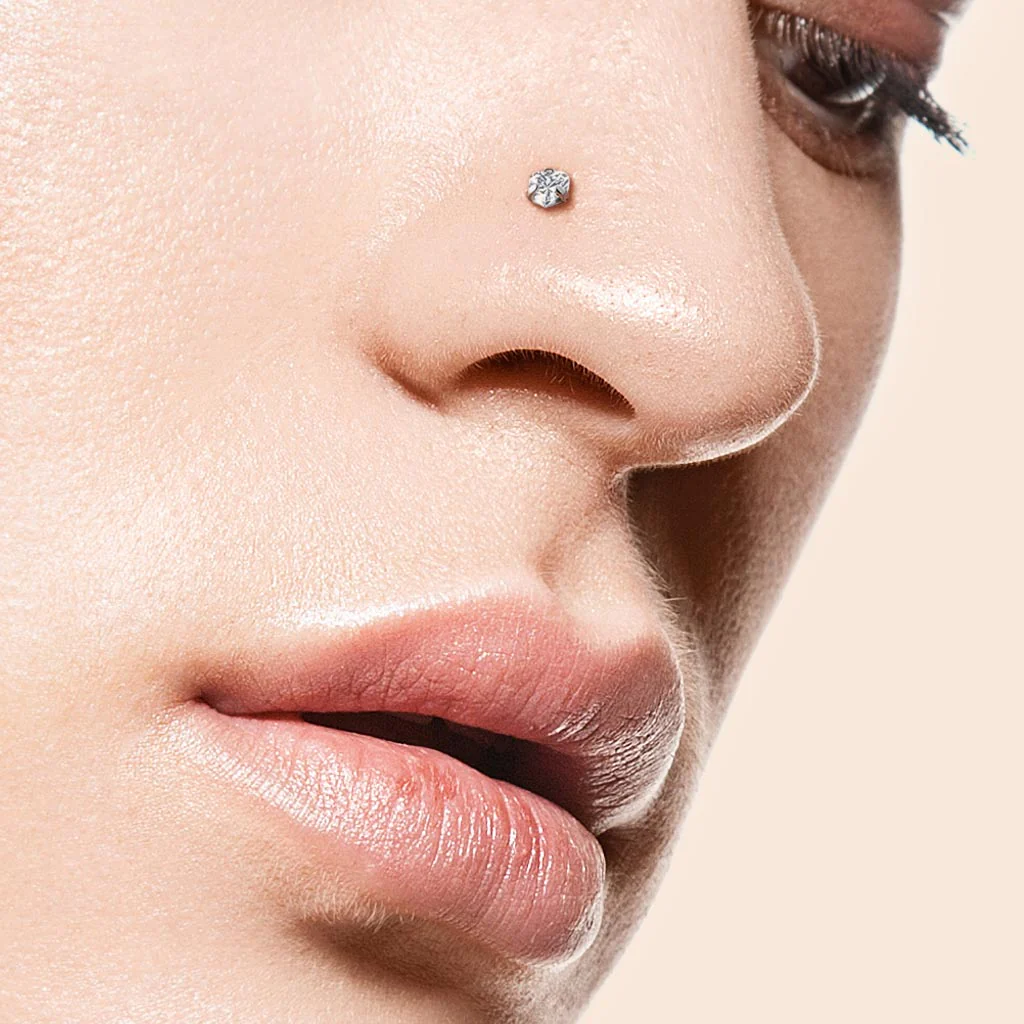 Prong Set Heart Shape CZ Solid Titanium L Blend Nose Stud Ring - Image 2