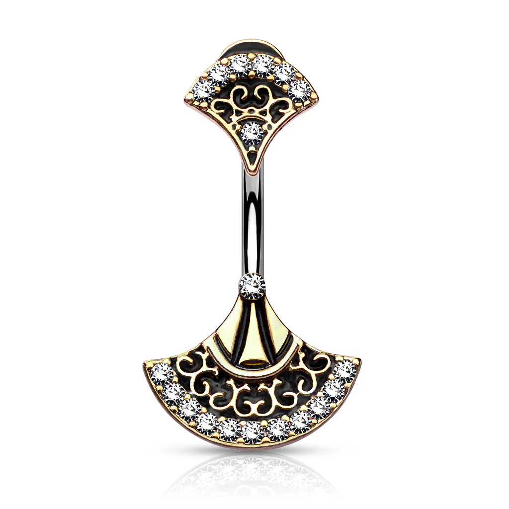 Double Jeweled Tribal Fan Navel Belly Button Ring - Image 3