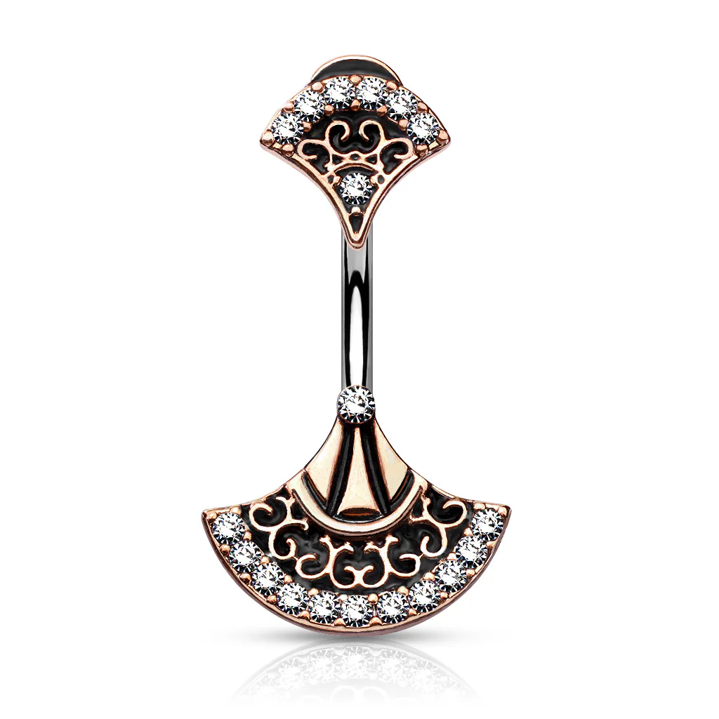 Double Jeweled Tribal Fan Navel Belly Button Ring - Image 4