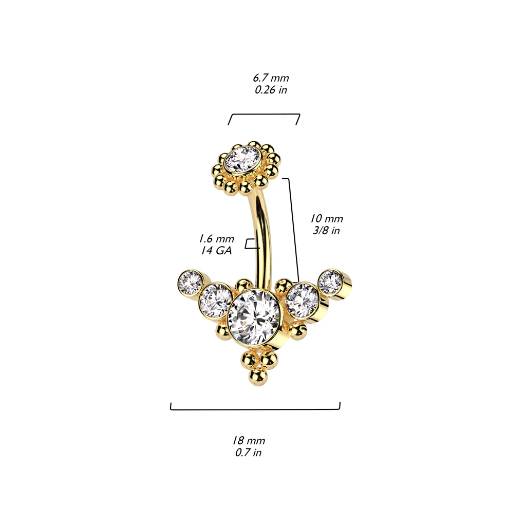 Bezel Set CZ & Ball Cluster And Beaded Ball Belly Ring - Image 2