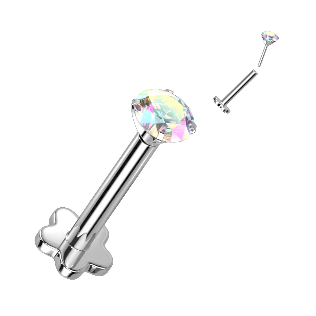 Threadless Push-In Labret Flower Base Stud with Prong CZ - Image 10