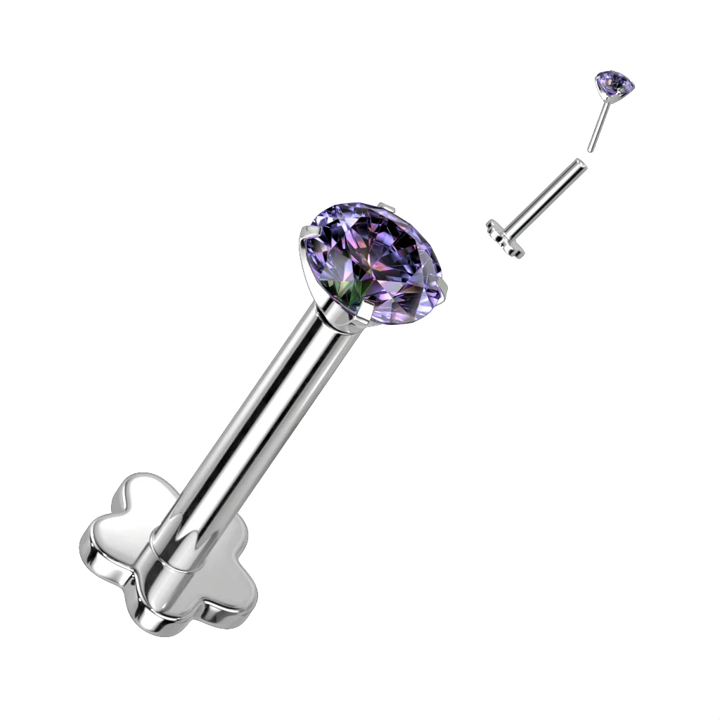 Threadless Push-In Labret Flower Base Stud with Prong CZ - Image 11