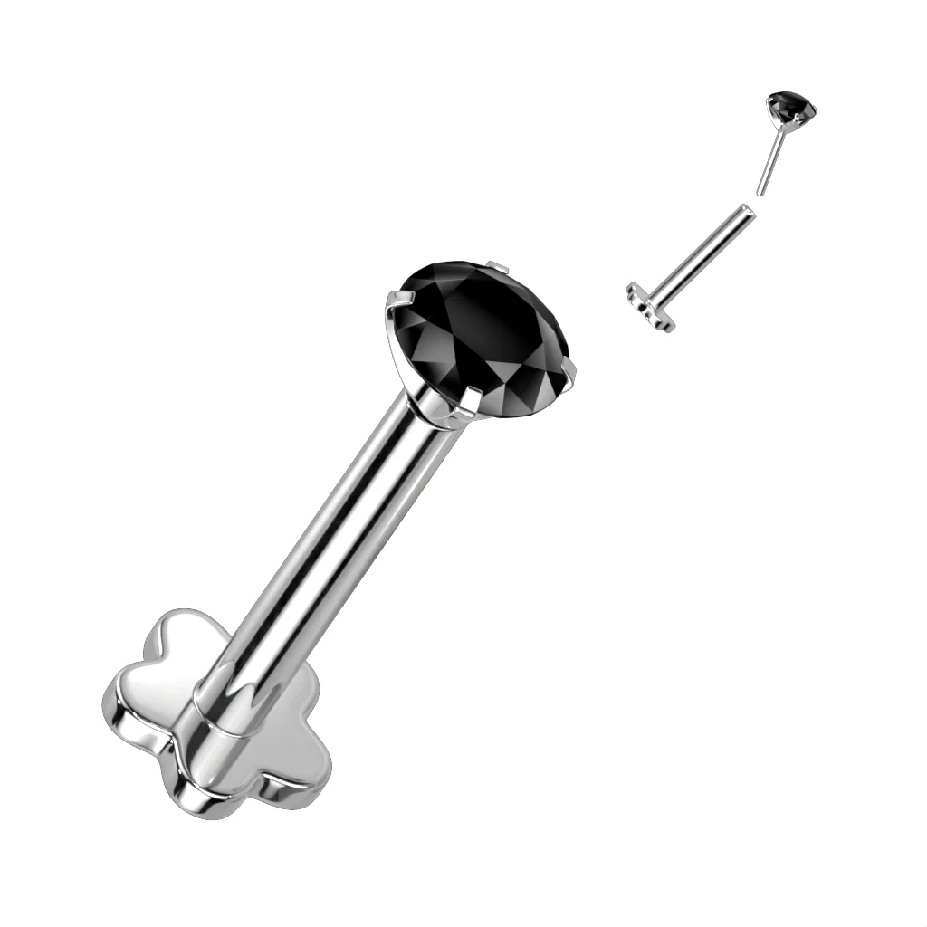 Threadless Push-In Labret Flower Base Stud with Prong CZ - Image 7