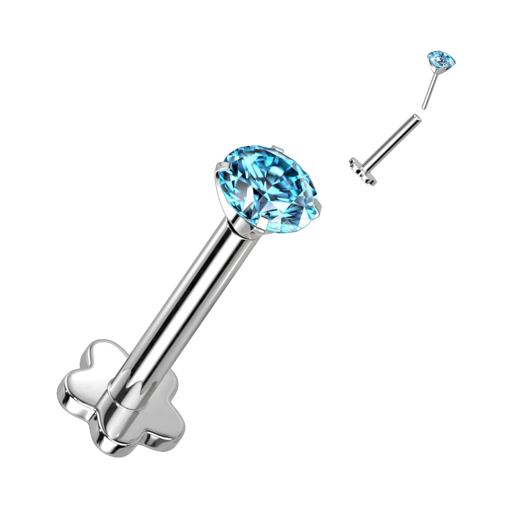 Implant Titanium Threadless Push-In Prong CZ Labret Flower Base Stud - Image 4