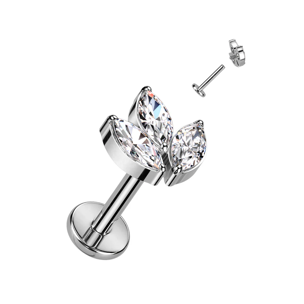 Titanium With 3 Marquise CZ Leaf Top Labret Ear Cartilage Tragus - Image 7