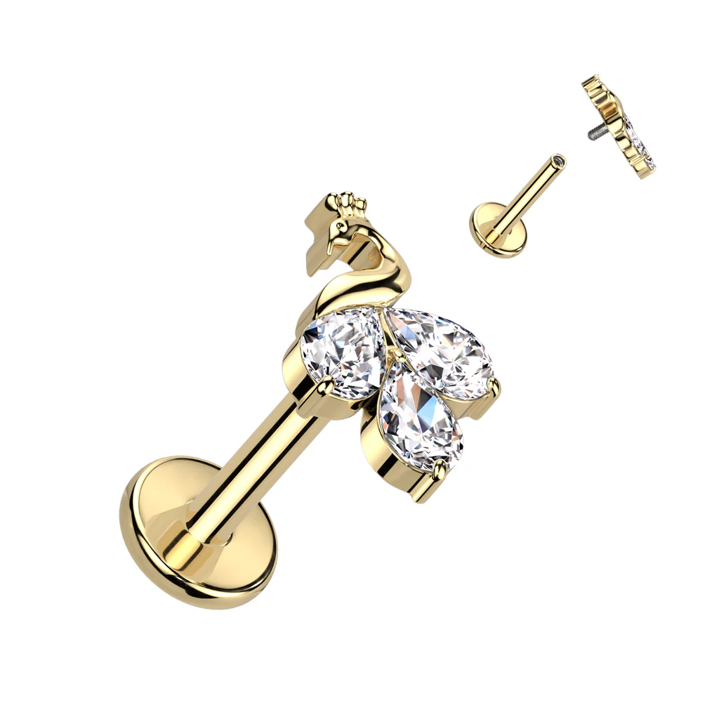 Titanium 3 Marquise CZ Peacock Top Labret Ear Cartilage Tragus - Image 4