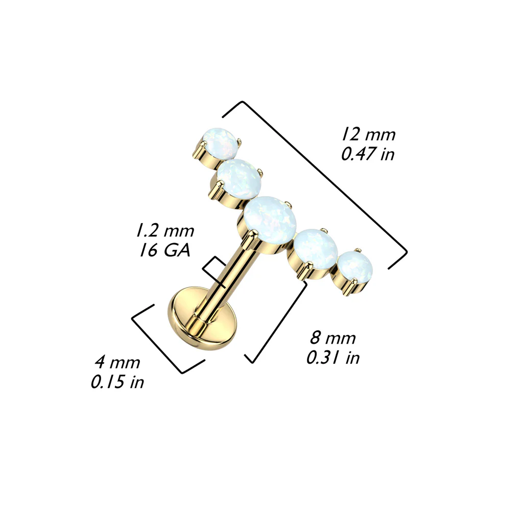 Titanium 5 Opal Curved Top Labret Ear Cartilage Tragus - Image 2