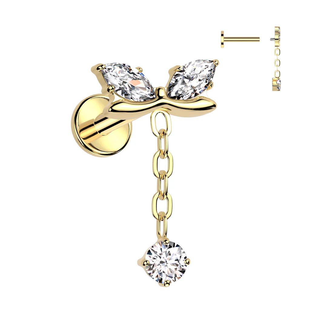 Titanium Marquise CZ Bow & CZ Dangle Top Lip Labret Ear Cartilage Tragus - Image 3