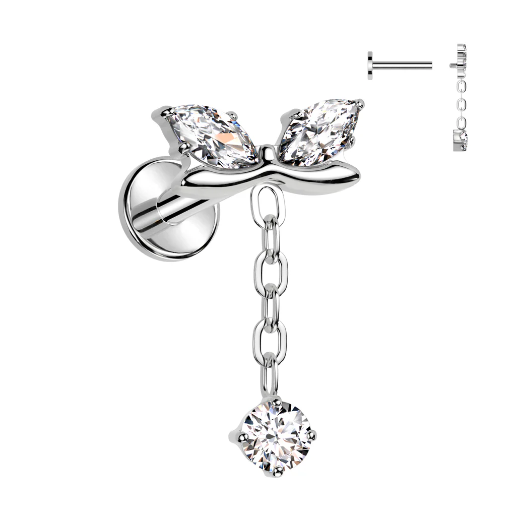 Titanium Marquise CZ Bow & CZ Dangle Top Lip Labret Ear Cartilage Tragus - Image 4