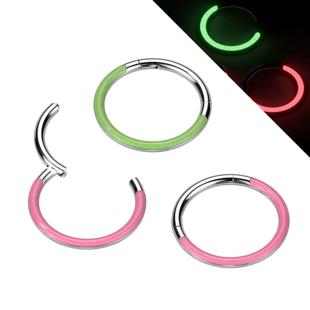 Titanium Hinged Segment Hoop Ring Front Glow in the Dark For Nose Septum Cartilage - Image 4