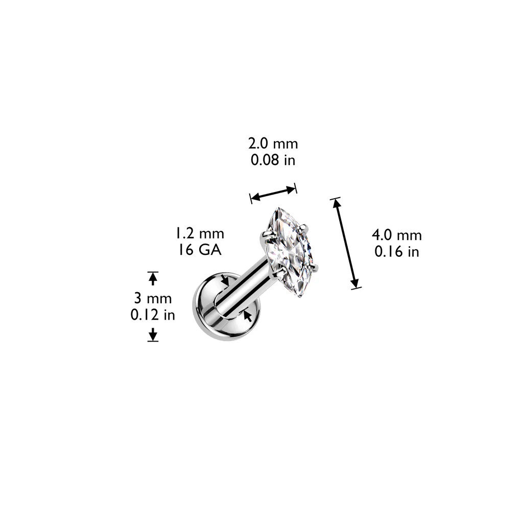 Titanium Prong Set Marquise CZ Lip Labret Tragus Cartilage Piercing - Image 2