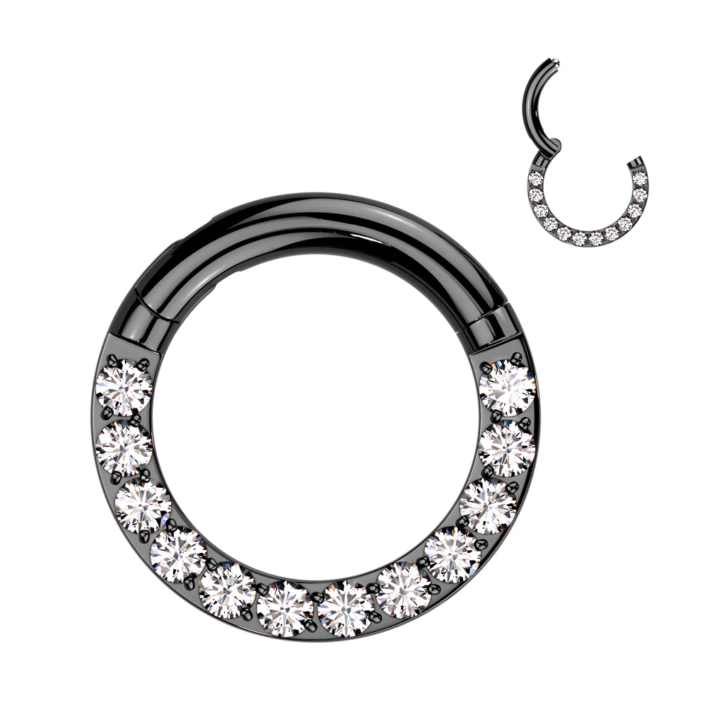 Titanium Large Gauge Hinged Segment Ring CZ For Ear Cartilage Plug - Image 2