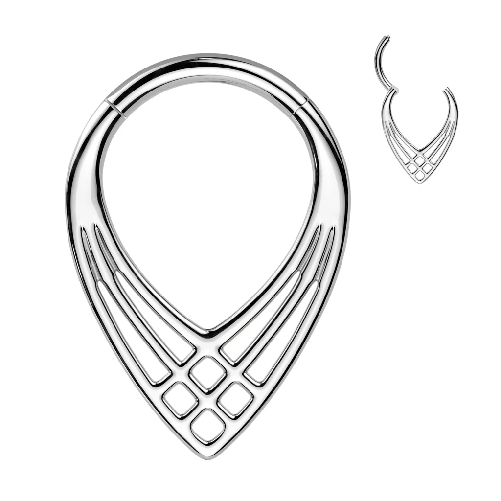 Titanium Criss Cross Chevron Hinged Segment Hoop Ring Nose Septum Cartilage - Image 3
