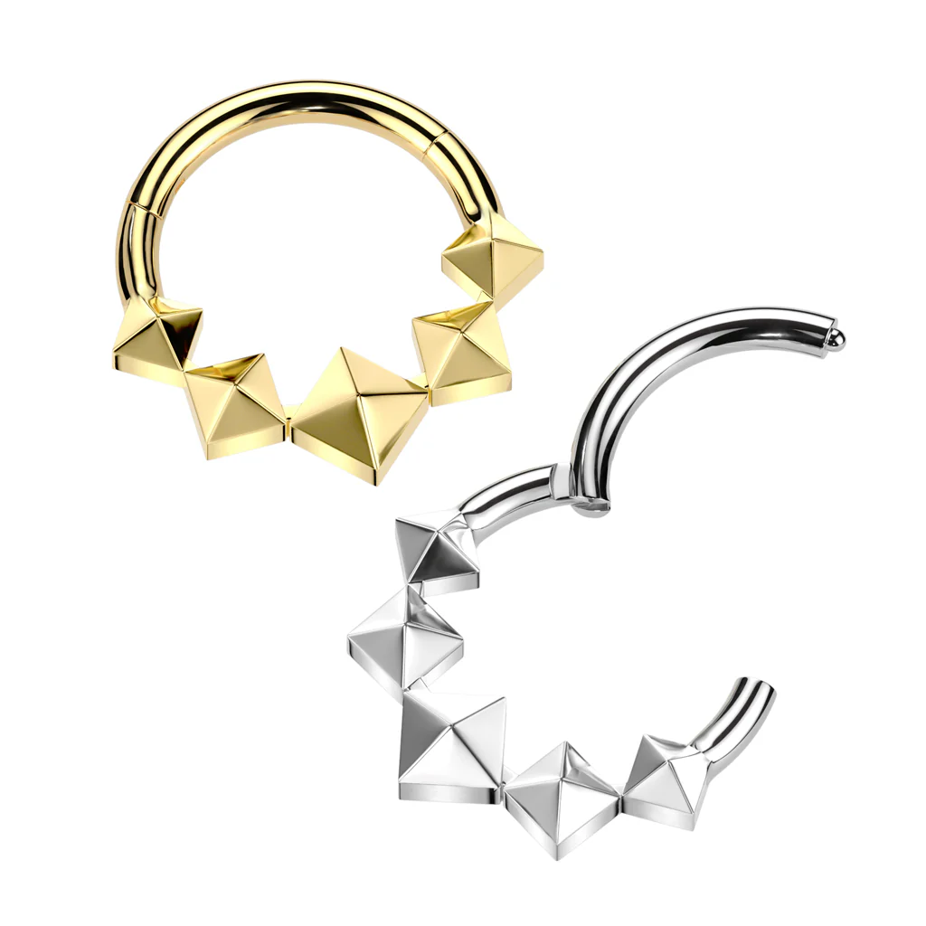 Titanium Hinged Segment Hoop Ring Front 3 D Diamonds For Nose Septum Cartilage