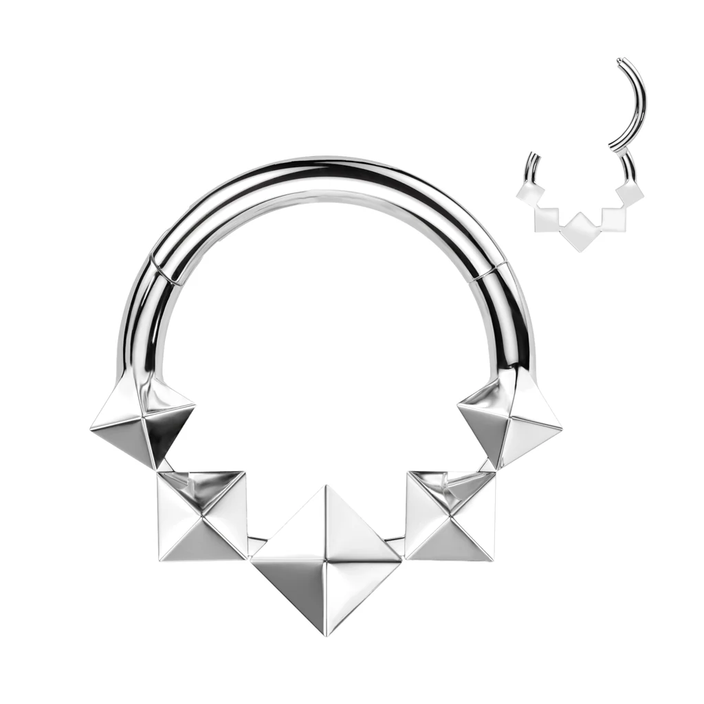 Titanium Hinged Segment Hoop Ring Front 3 D Diamonds For Nose Septum Cartilage - Image 3