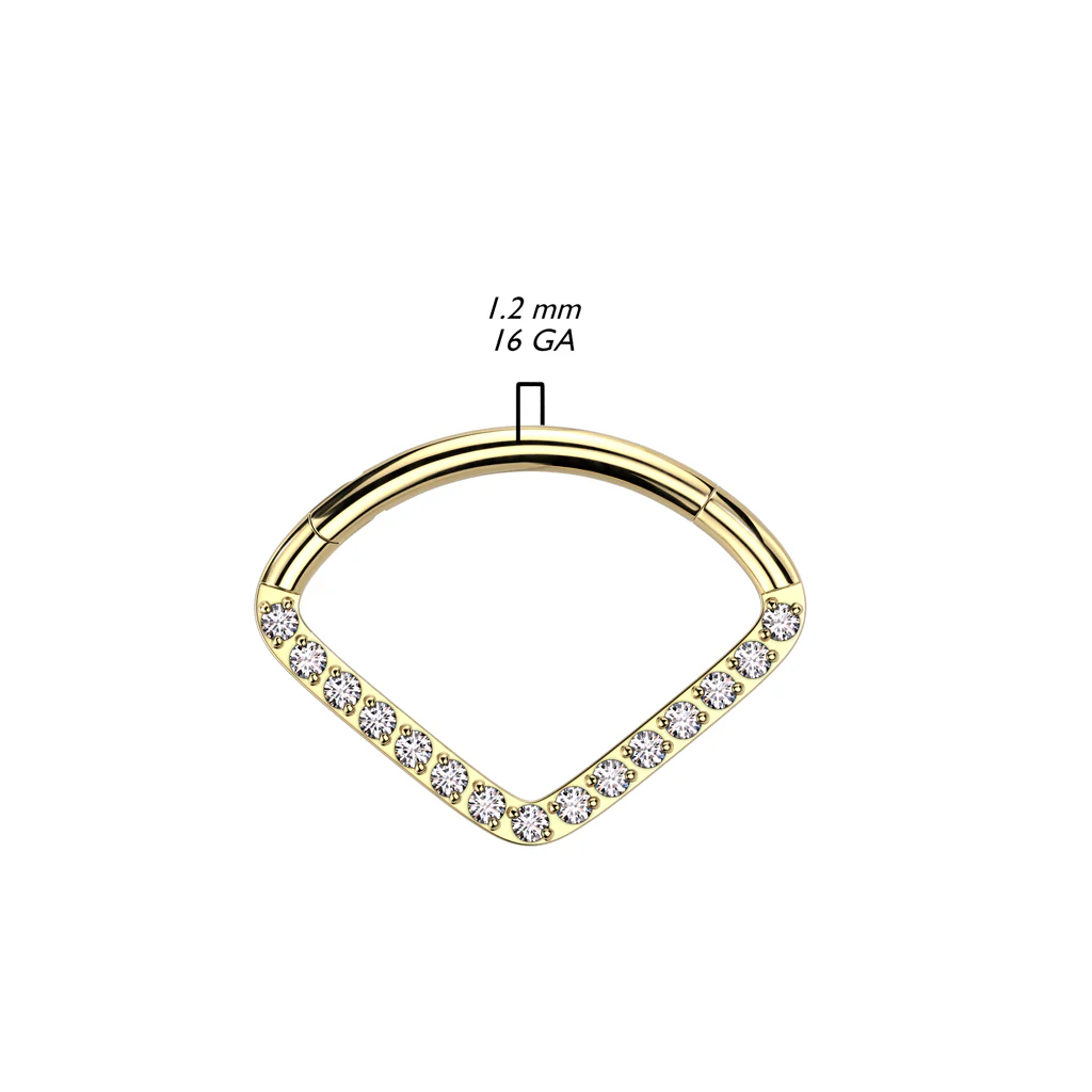 Titanium Hinged Segment Hoop Ring CZ Chevon For Nose Septum Cartilage - Image 2