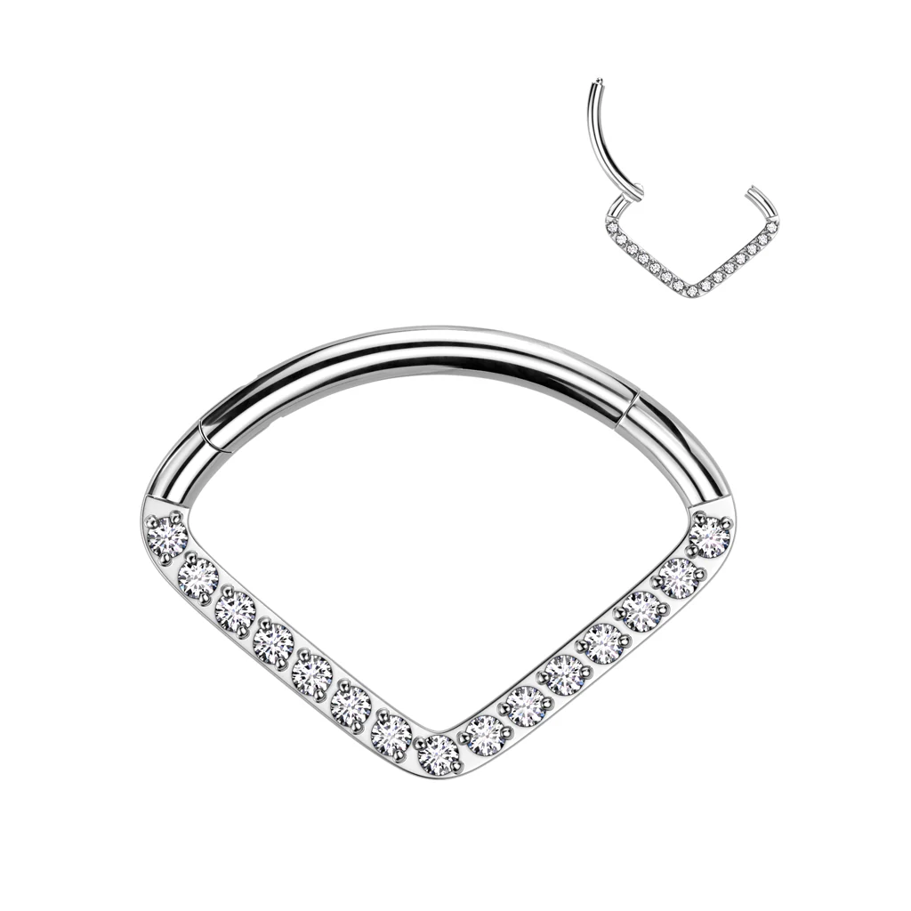 Titanium Hinged Segment Hoop Ring CZ Chevon For Nose Septum Cartilage - Image 3