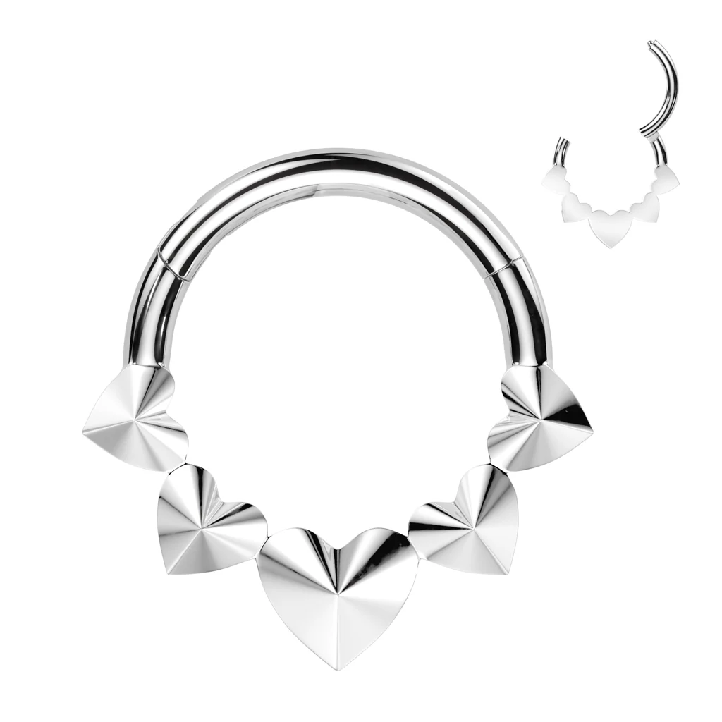 Titanium Hinged Segment Hoop Ring Front 3 D Hearts For Nose Septum Cartilage - Image 3
