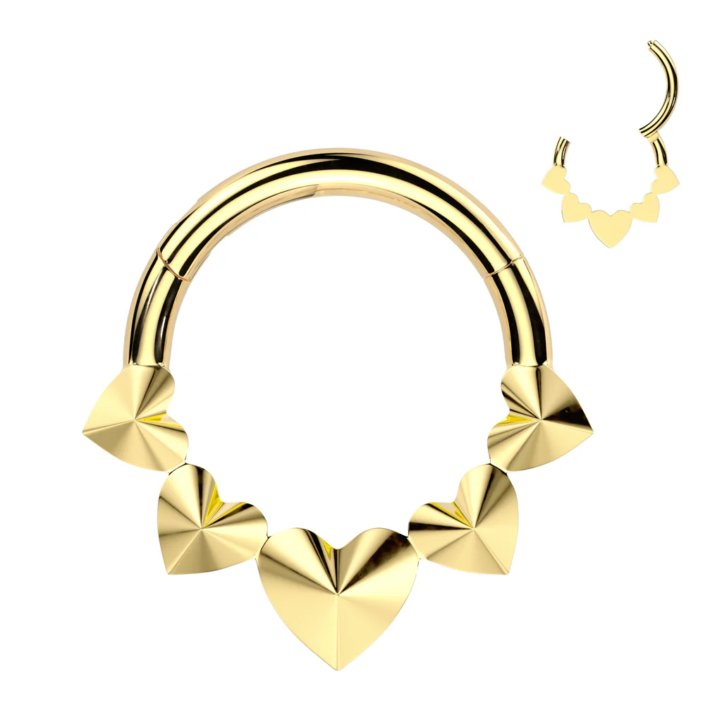 Titanium Hinged Segment Hoop Ring Front 3 D Hearts For Nose Septum Cartilage - Image 4