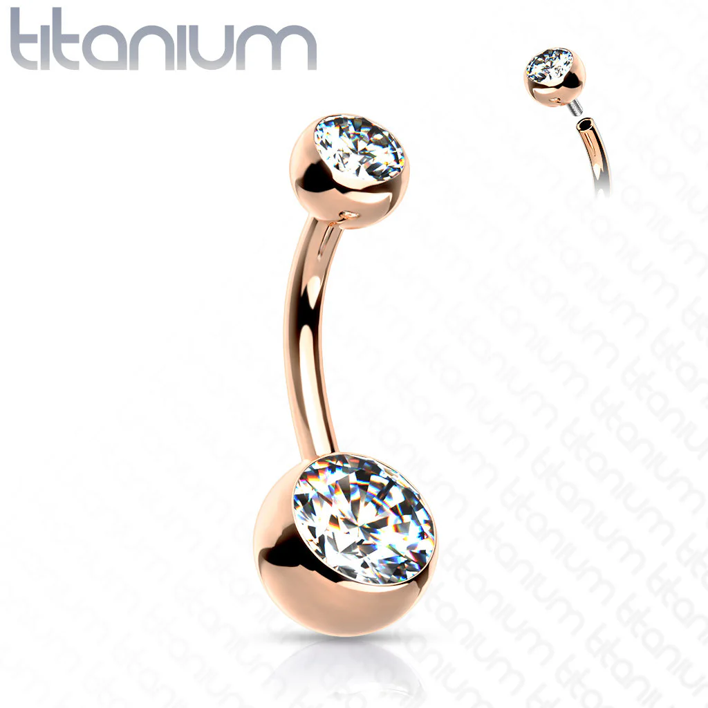 Titanium Internally Threaded Double CZ Belly Button Rings 7/16" - Image 10