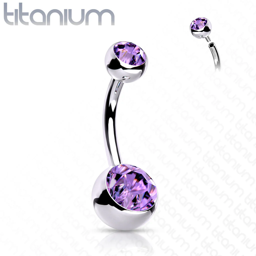 Titanium Internally Threaded Double CZ Belly Button Rings 7/16" - Image 11