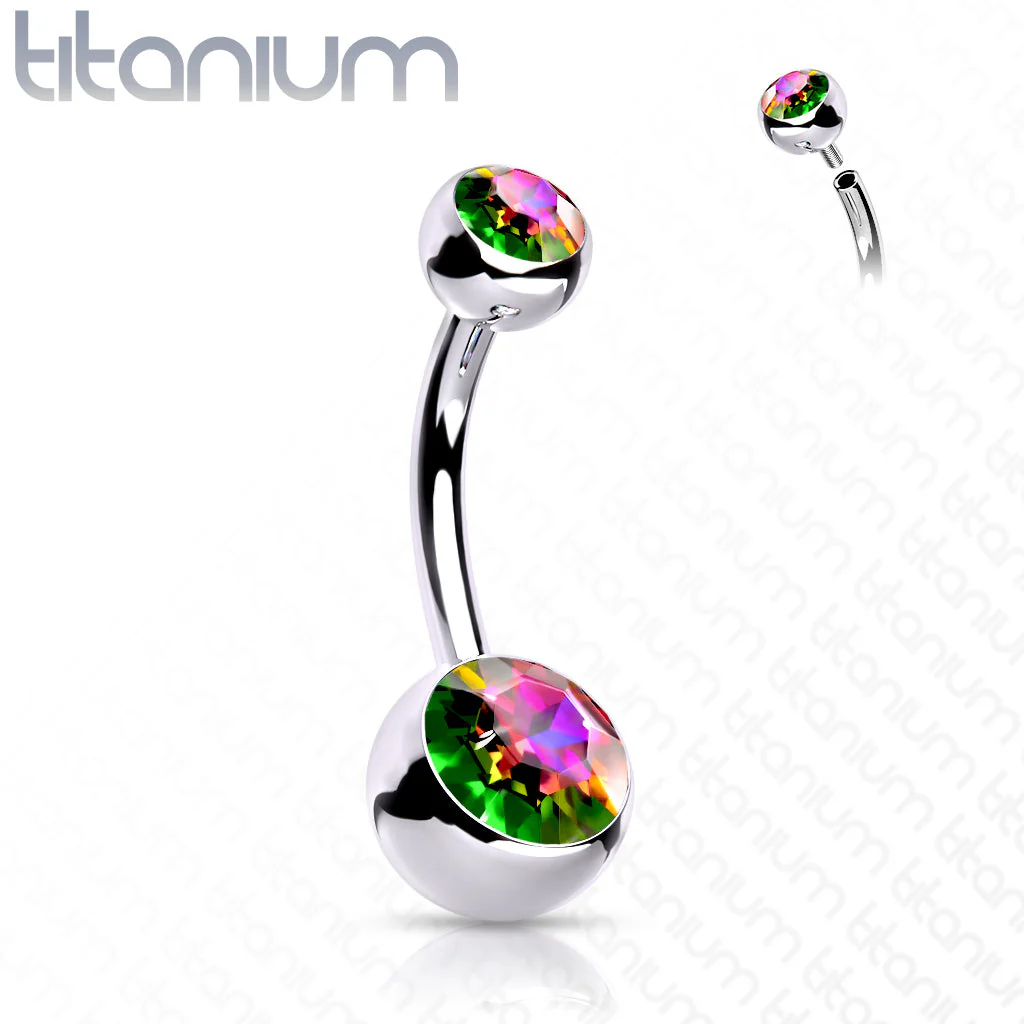 Titanium Internally Threaded Double CZ Belly Button Rings 7/16" - Image 12
