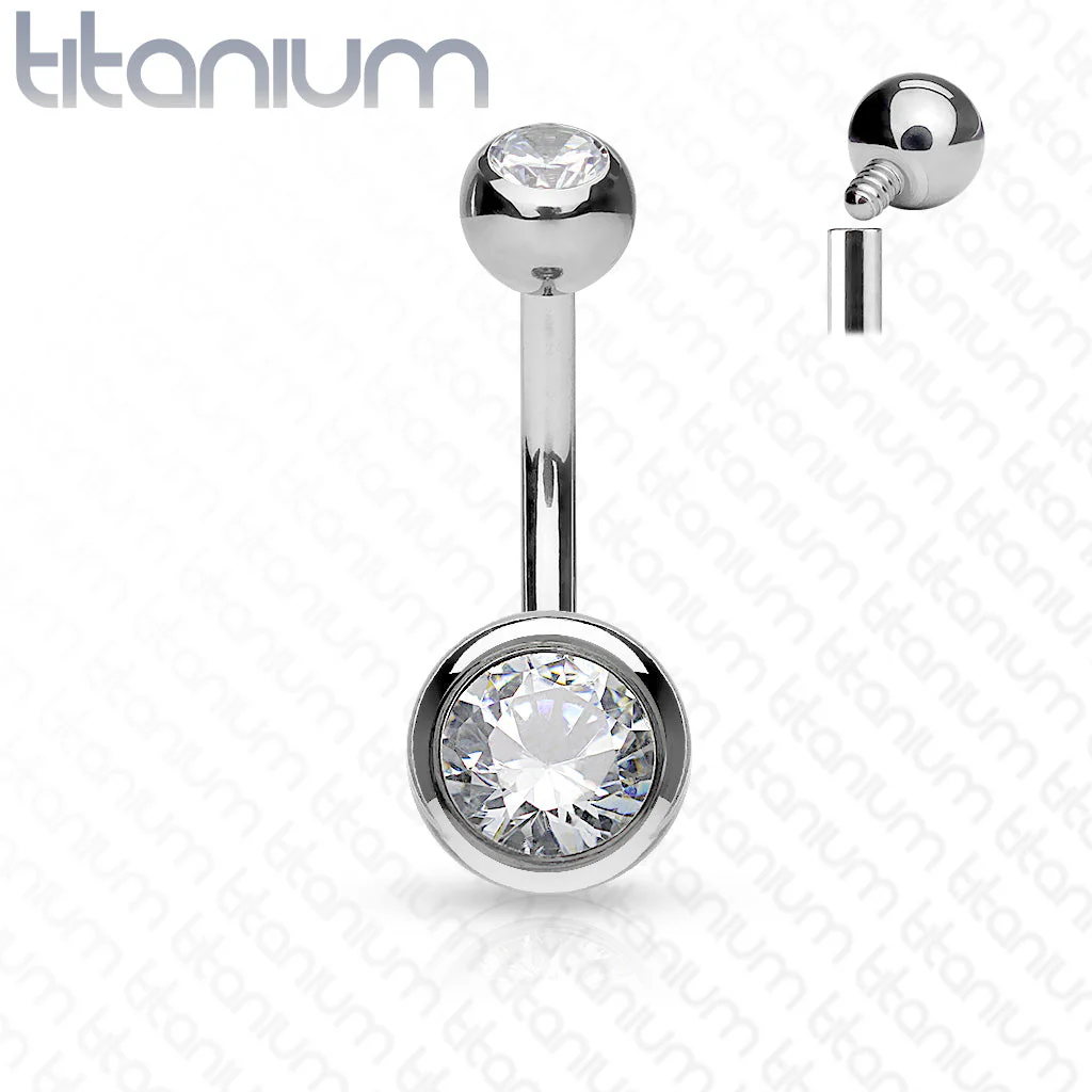 Titanium Internally Threaded Double CZ Belly Button Rings 7/16" - Image 5