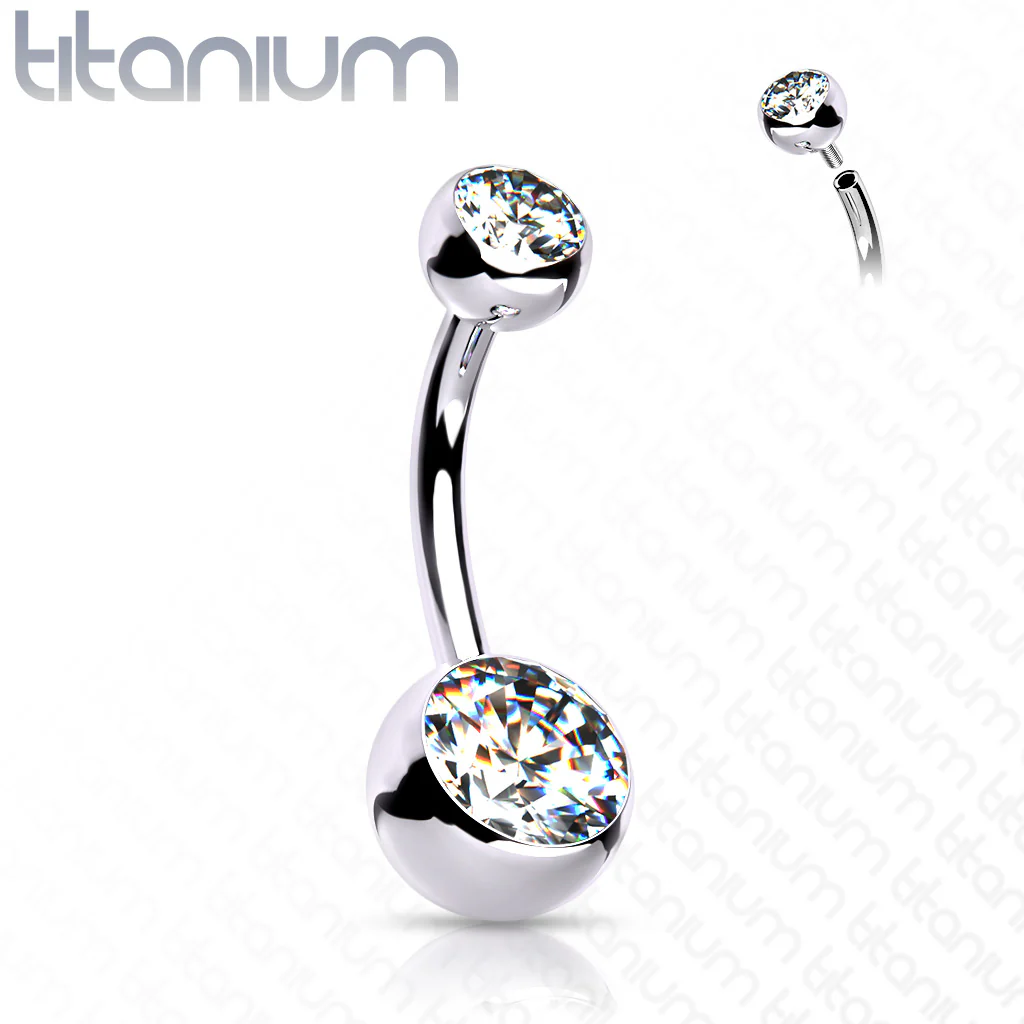 Titanium Internally Threaded Double CZ Belly Button Rings 1/2" - Image 4