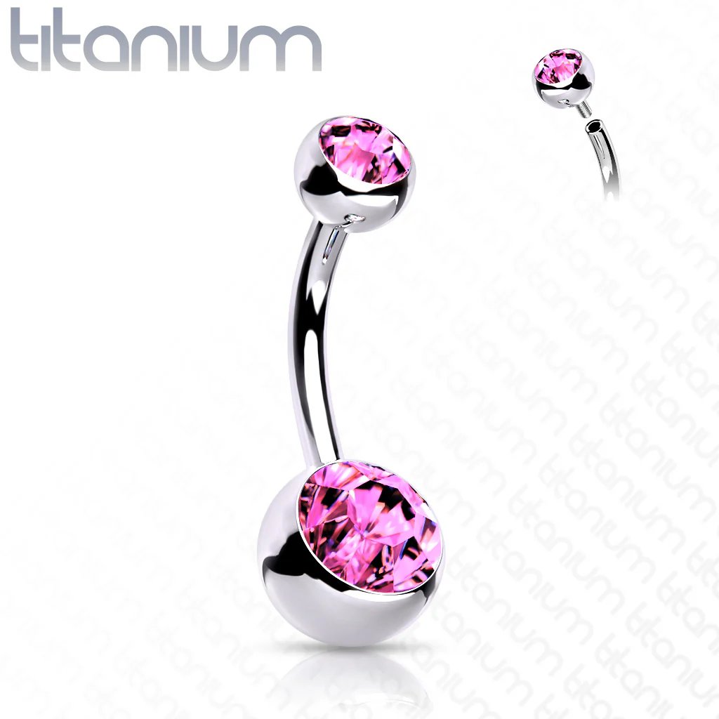 Titanium Internally Threaded Double CZ Belly Button Rings 1/2" - Image 5