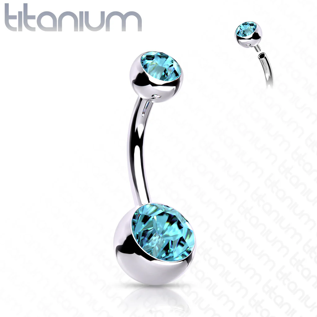Titanium Internally Threaded Double CZ Belly Button Rings 1/2" - Image 6