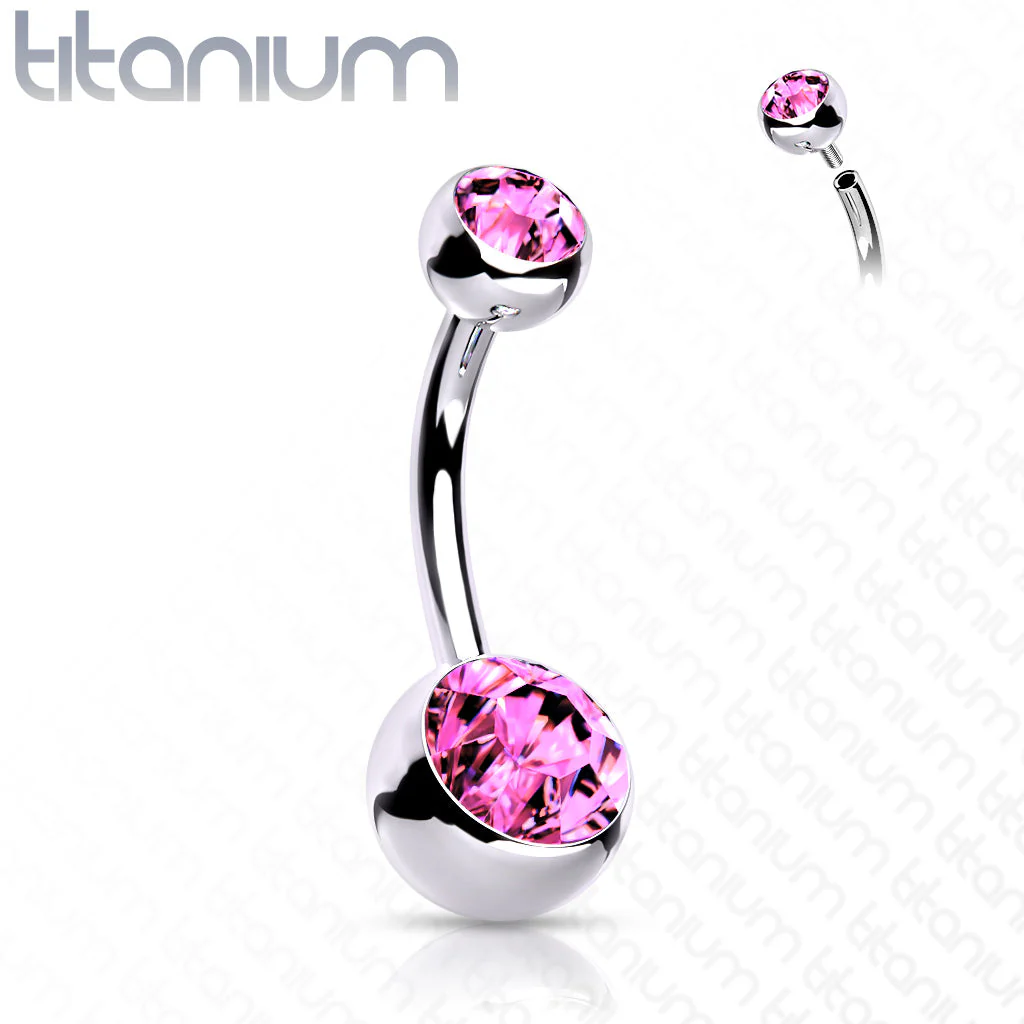 Titanium Internally Threaded Double CZ Belly Button Rings 7/16" - Image 8