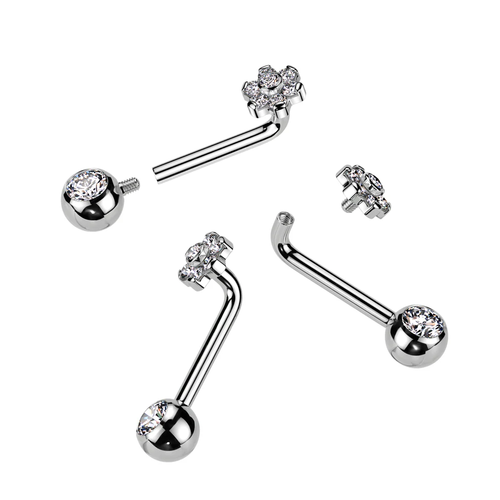 Titanium L Bent Christina Piercing Jewelry With CZ Flower Top