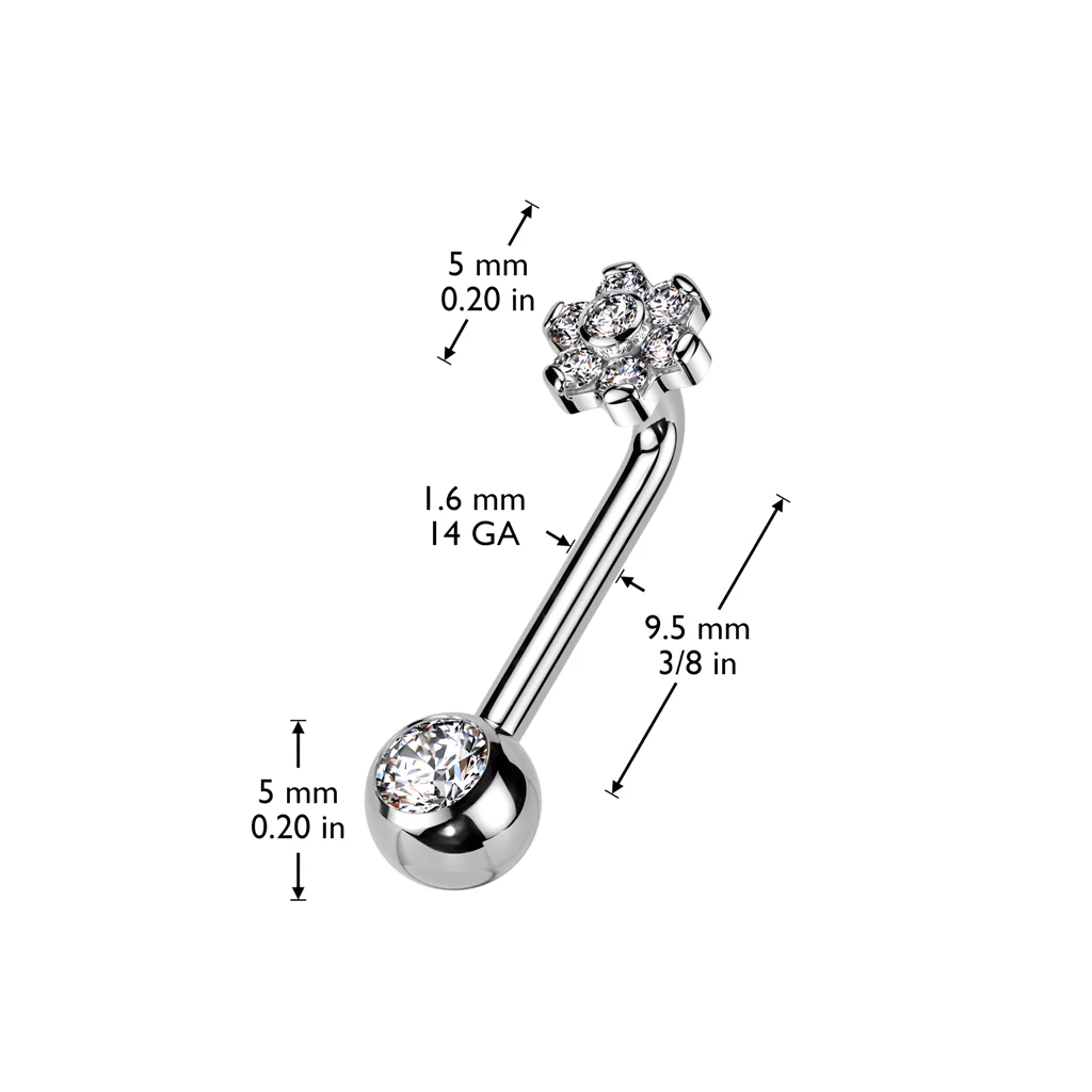 Titanium L Bent Christina Piercing Jewelry With CZ Flower Top - Image 2