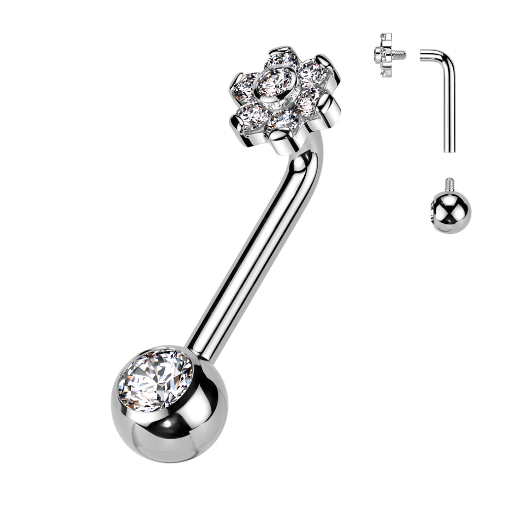 Titanium L Bent Christina Piercing Jewelry With CZ Flower Top - Image 3