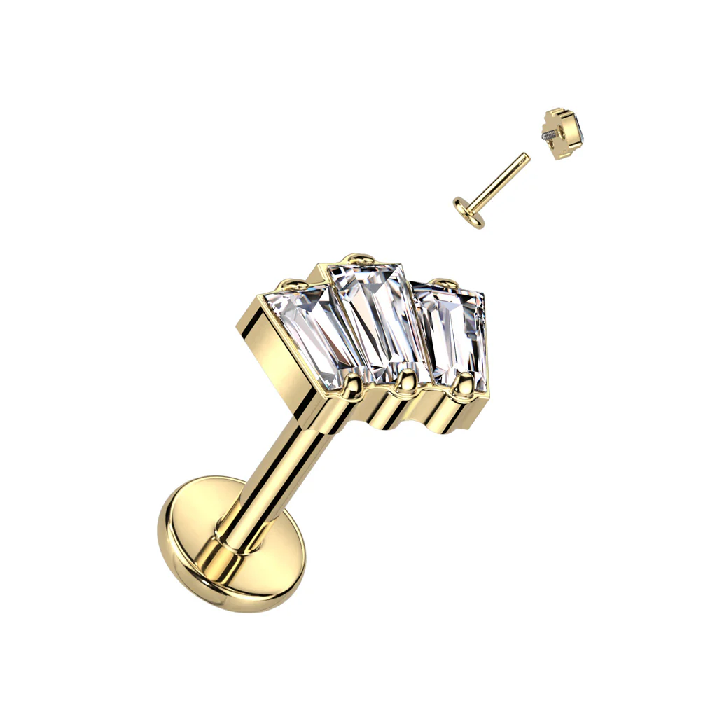 Titanium Labret With 3 Baguette CZ Or Opal Top Ear Cartilage Tragus Daith - Image 3