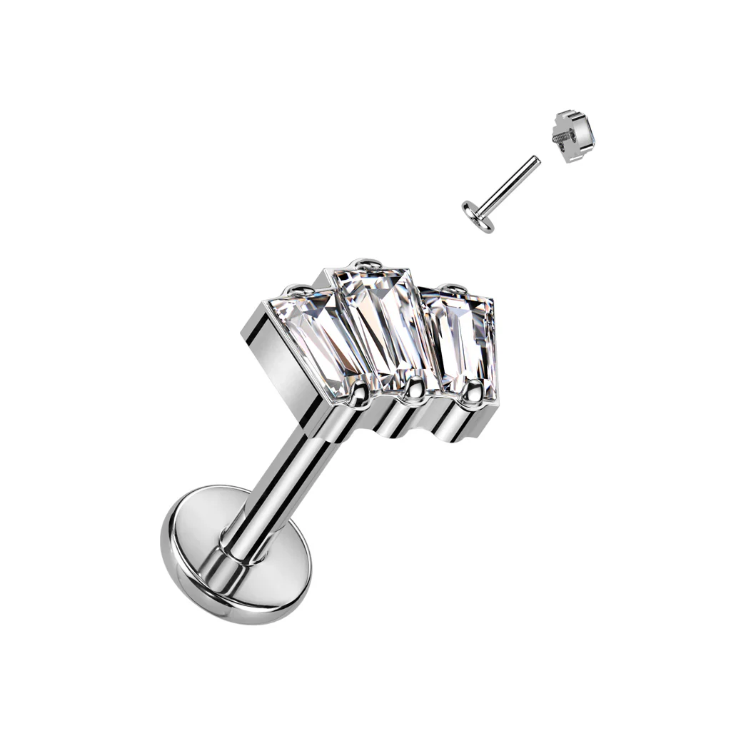 Titanium Labret With 3 Baguette CZ Or Opal Top Ear Cartilage Tragus Daith - Image 4