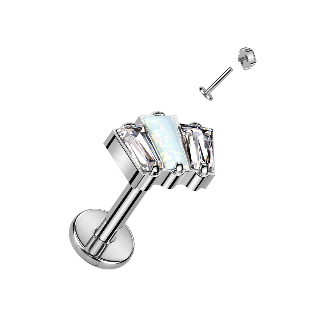 Titanium Labret With 3 Baguette CZ Or Opal Top Ear Cartilage Tragus Daith - Image 5