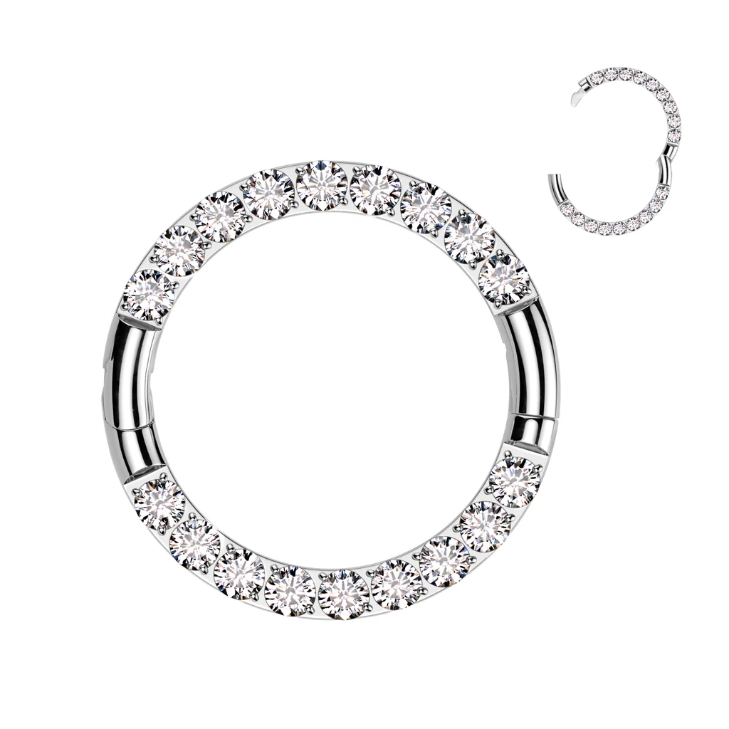 Titanium Forward Facing CZ Hinged Half Closure Segment Hoop Ring Cartilage - Image 3