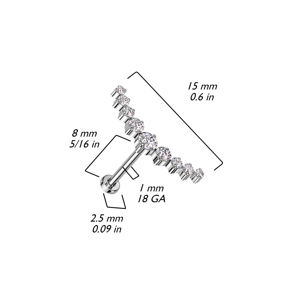 Titanium Threadless Push in 9 CZ Curved Top Labret Cartilage - Image 2