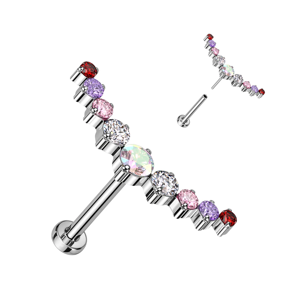 Titanium Threadless Push in 9 CZ Curved Top Labret Cartilage - Image 3