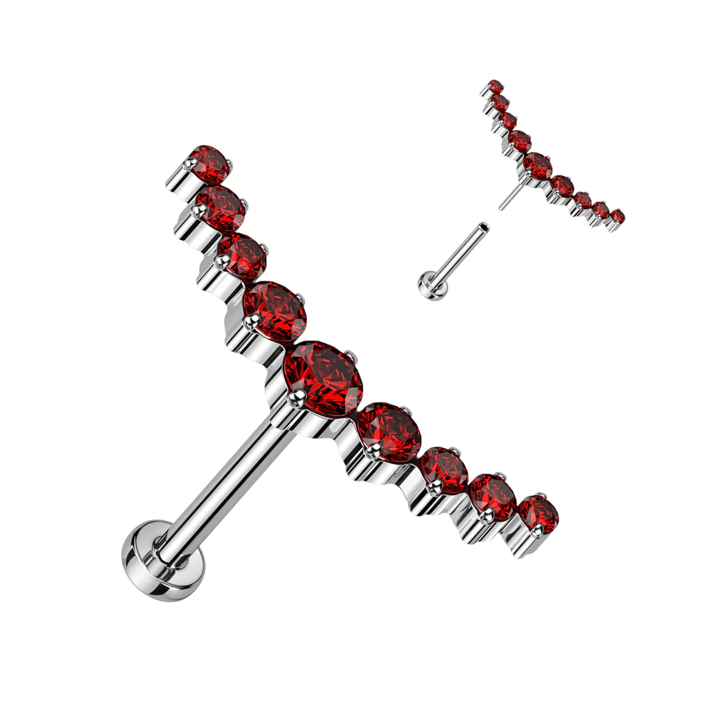 Titanium Threadless Push in 9 CZ Curved Top Labret Cartilage - Image 4