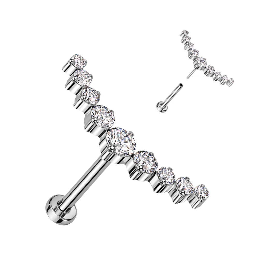 Titanium Threadless Push in 9 CZ Curved Top Labret Cartilage - Image 6