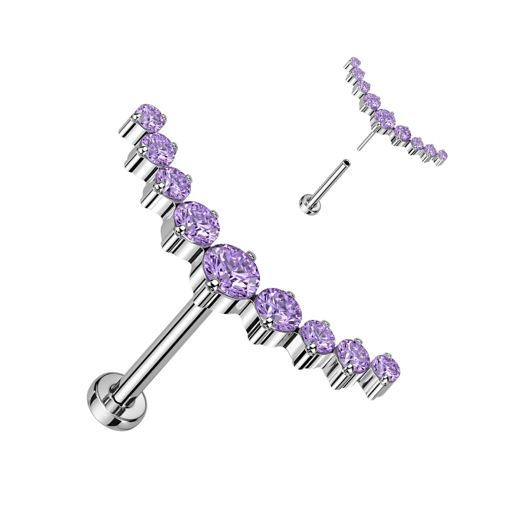 Titanium Threadless Push in 9 CZ Curved Top Labret Cartilage - Image 8