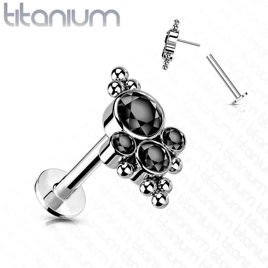 Titanium Threadless Bezel CZ Cluster Push in Labret Cartilage - Image 4