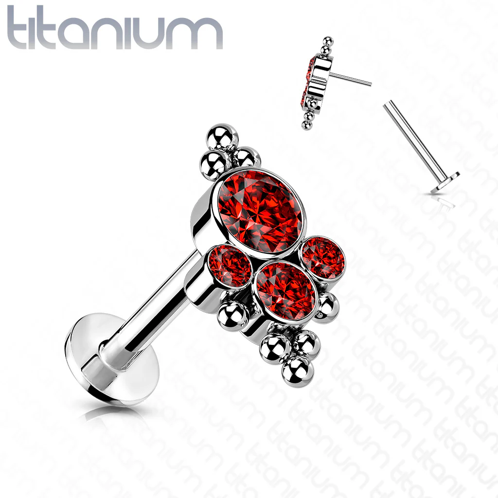 Titanium Threadless Bezel CZ Cluster Push in Labret Cartilage - Image 5