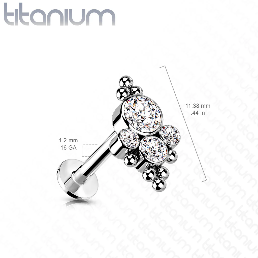 Titanium Threadless Bezel CZ Cluster Push in Labret Cartilage - Image 7